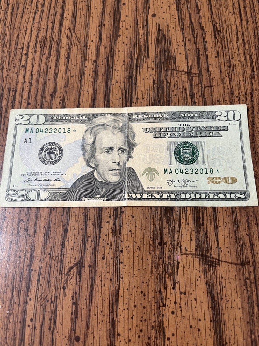 US $20 Bill  with Star Green and Gray